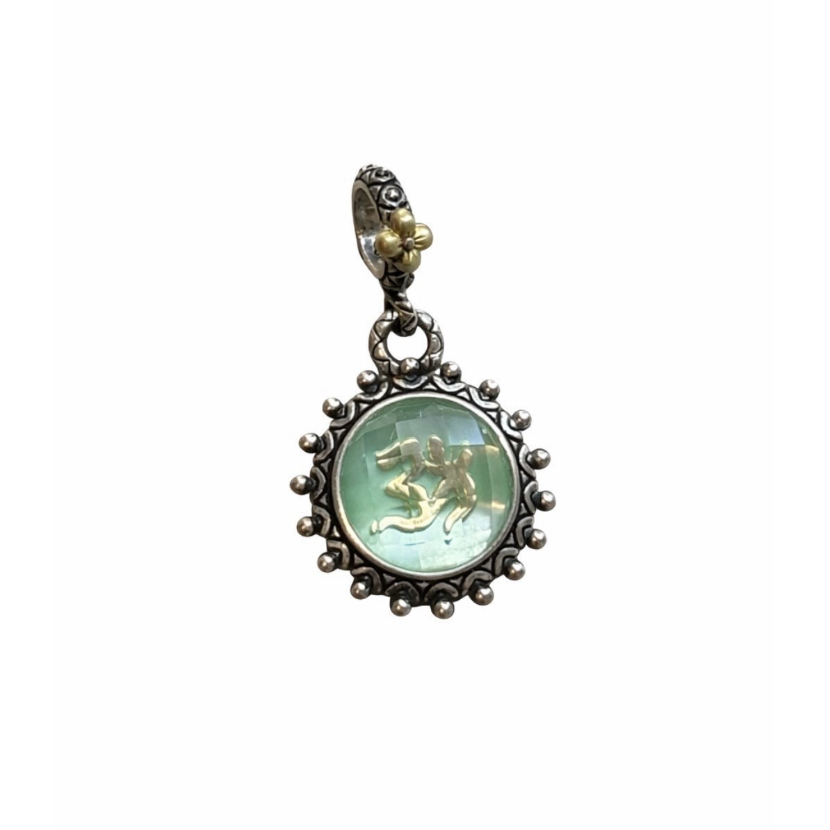 Barbara Bixby 925 Sterling & 18k Gold Om Green Flower Pendant Charm
